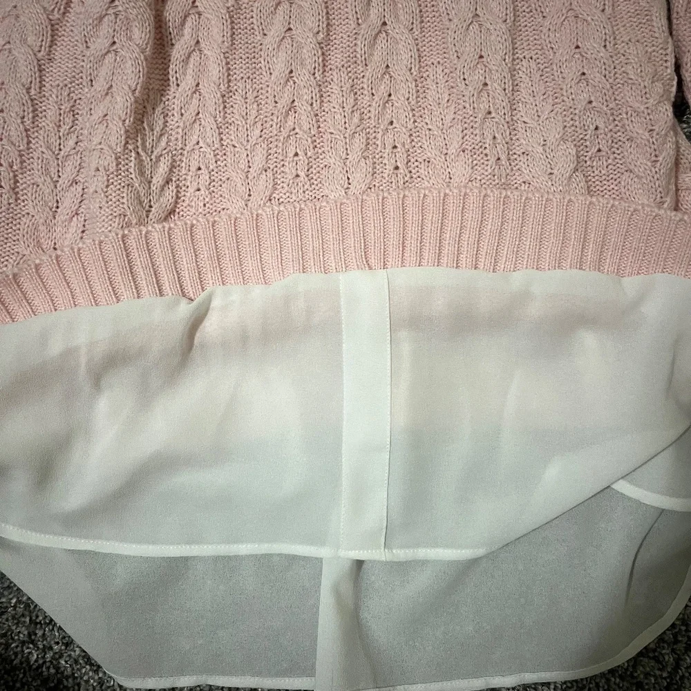 ELLE Women's Mock-layer Cable Knit Sweater; Pink; Size M - Picture 12 of 16